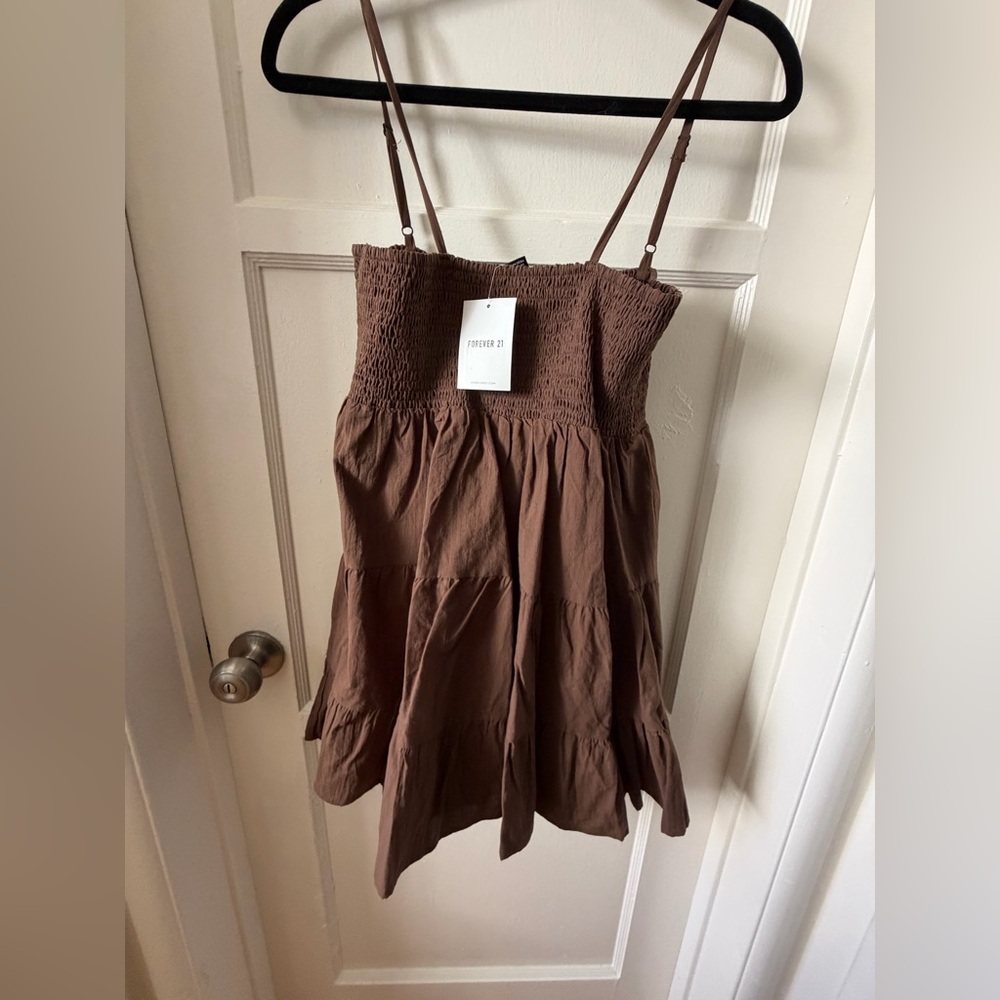 NWT Forever 21 Chocolate Brown Smocked Tiered Mini Dress
